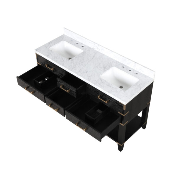 Norwalk 60W x 22D Black Oak Double Bath Vanity and Carrara Marble Top