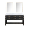 Norwalk 60W x 22D Black Oak Double Bath Vanity, Carrara Marble Top, and 28Mirrors