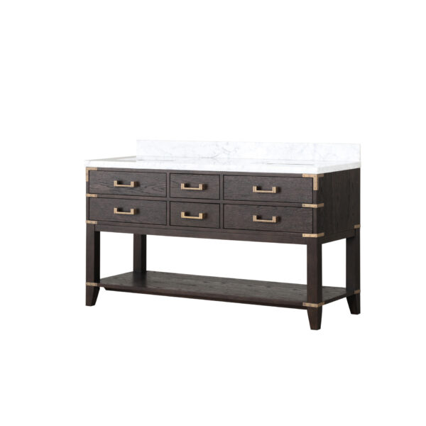 Norwalk 60W x 22D Brown Oak Double Bath Vanity and Carrara Marble Top