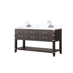 Norwalk 60W x 22D Brown Oak Double Bath Vanity, Carrara Marble Top, and Faucet Set