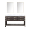 Norwalk 60W x 22D Brown Oak Double Bath Vanity, Carrara Marble Top, and 28Mirrors