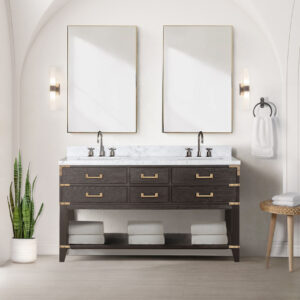 Norwalk 60W x 22D Brown Oak Double Bath Vanity and Carrara Marble Top