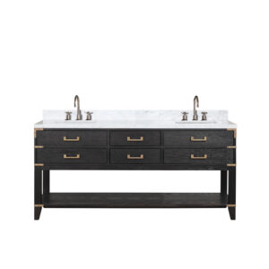 Norwalk 72W x 22D Black Oak Double Bath Vanity, Carrara Marble Top, and Faucet Set