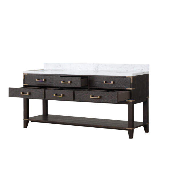 Norwalk 72W x 22D Brown Oak Double Bath Vanity and Carrara Marble Top