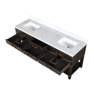 Norwalk 72W x 22D Brown Oak Double Bath Vanity, Carrara Marble Top, and 34Mirrors