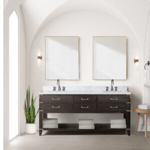 Norwalk 72W x 22D Brown Oak Double Bath Vanity and Carrara Marble Top