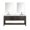 Norwalk 72W x 22D Brown Oak Double Bath Vanity, Carrara Marble Top, Faucet Set, and 34Mirrors