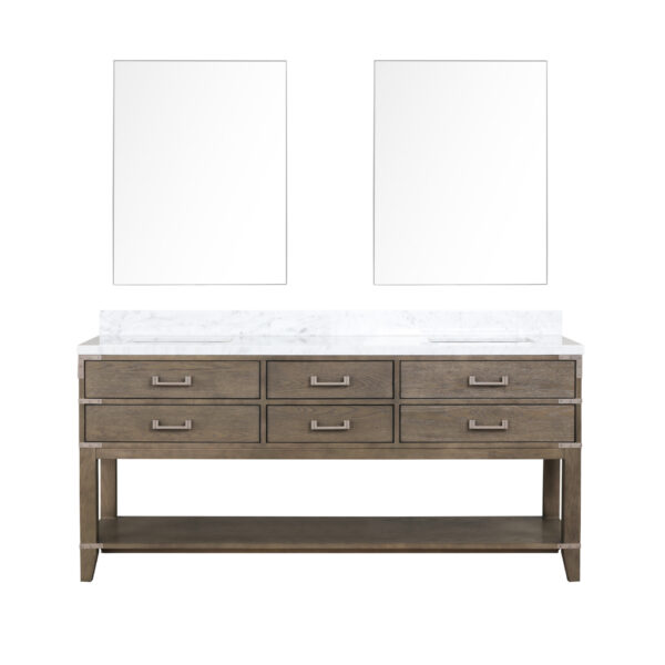 Norwalk 72W x 22D Grey Oak Double Bath Vanity, Carrara Marble Top, and 34Mirrors