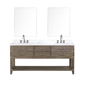 Norwalk 72W x 22D Grey Oak Double Bath Vanity, Carrara Marble Top, Faucet Set, and 34Mirrors