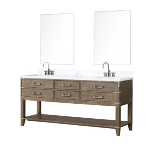 Norwalk 72W x 22D Grey Oak Double Bath Vanity, Carrara Marble Top, Faucet Set, and 34Mirrors