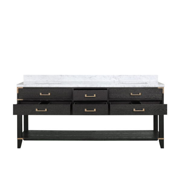 Norwalk 80W x 22D Black Oak Double Bath Vanity and Carrara Marble Top