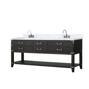 Norwalk 80W x 22D Black Oak Double Bath Vanity, Carrara Marble Top, and Faucet Set