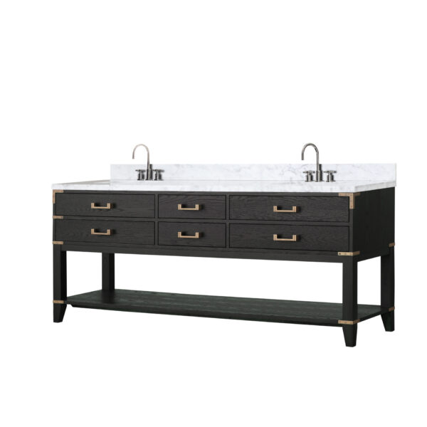 Norwalk 80W x 22D Black Oak Double Bath Vanity, Carrara Marble Top, and Faucet Set