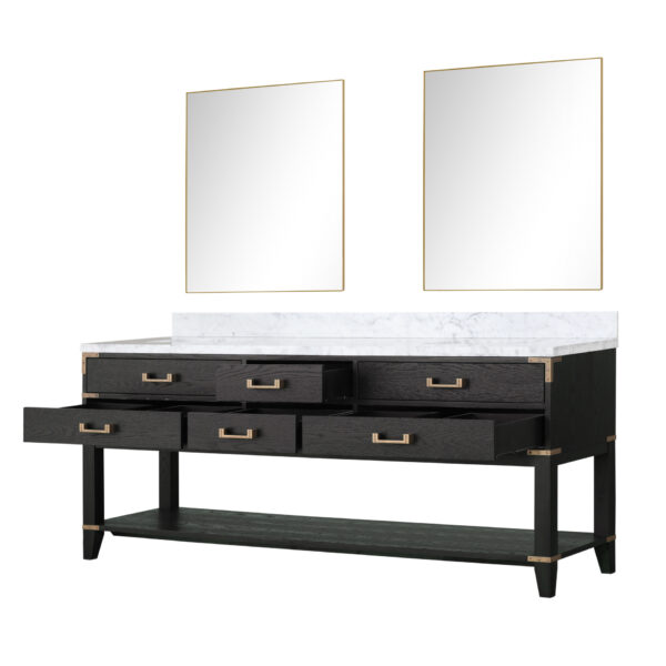 Norwalk 80W x 22D Black Oak Double Bath Vanity, Carrara Marble Top, and 36Mirrors