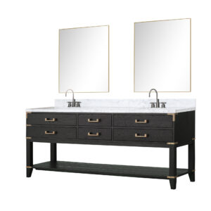 Norwalk 80W x 22D Black Oak Double Bath Vanity, Carrara Marble Top, Faucet Set, and 36Mirrors