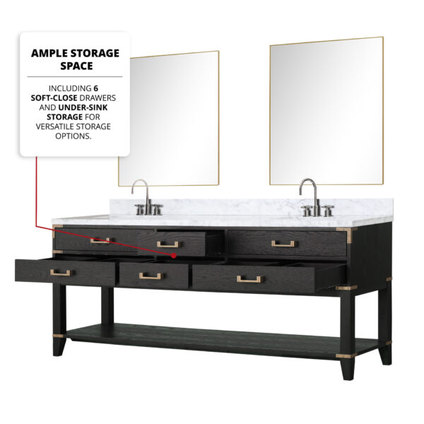 Norwalk 80W x 22D Black Oak Double Bath Vanity and Carrara Marble Top