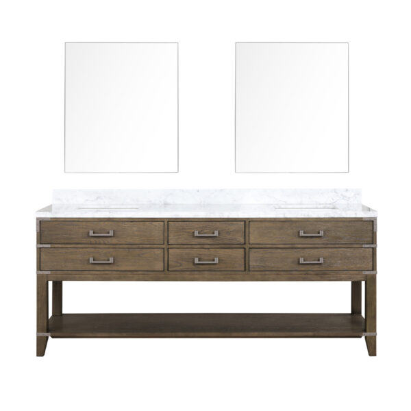 Norwalk 80W x 22D Grey Oak Double Bath Vanity, Carrara Marble Top, and 36Mirrors