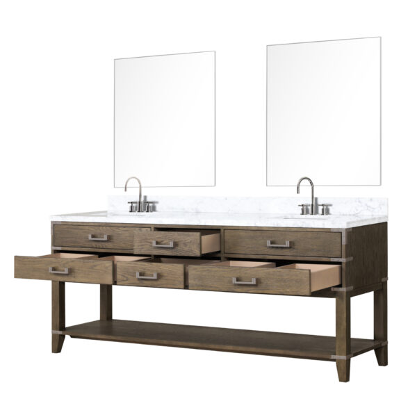 Norwalk 80W x 22D Grey Oak Double Bath Vanity, Carrara Marble Top, Faucet Set, and 36Mirrors