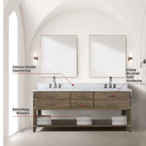 Norwalk 80W x 22D Grey Oak Double Bath Vanity and Carrara Marble Top