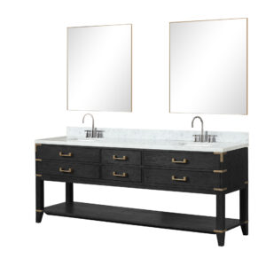 Norwalk 84W x 22D Black Oak Double Bath Vanity, Carrara Marble Top, and 36Mirrors