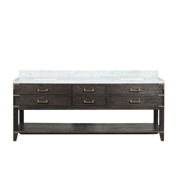 Norwalk 84W x 22D Brown Oak Double Bath Vanity and Carrara Marble Top