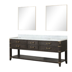 Norwalk 84W x 22D Brown Oak Double Bath Vanity, Carrara Marble Top, and 36Mirrors