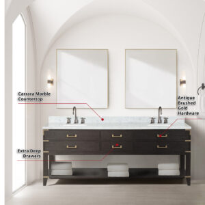 Norwalk 84W x 22D Brown Oak Double Bath Vanity and Carrara Marble Top