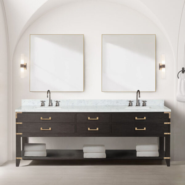 Norwalk 84W x 22D Brown Oak Double Bath Vanity and Carrara Marble Top