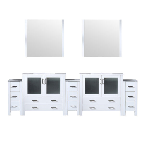 Volez 108W x 18.25D White Double Bath Vanity with Side Cabinets, White Ceramic Top, and 34Mirrors