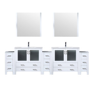 Volez 108W x 18.25D White Double Bath Vanity with Side Cabinets, White Ceramic Top, 34Mirrors, and Faucet Set