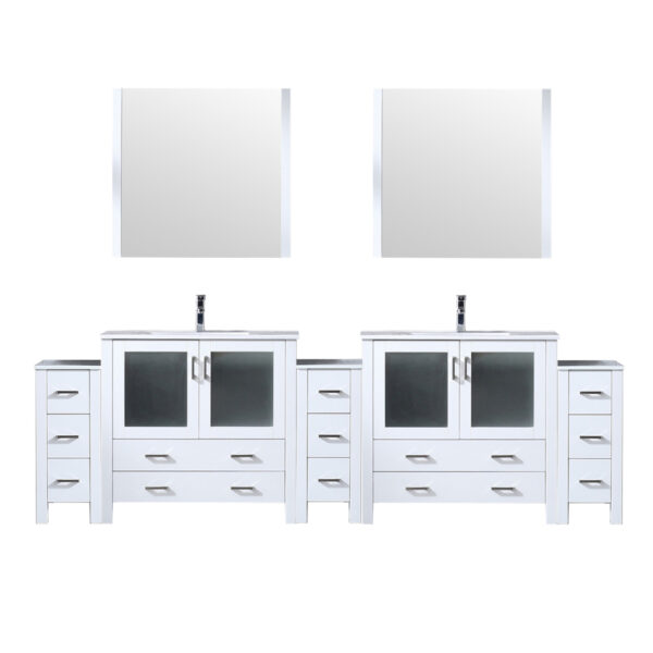 Volez 108W x 18.25D White Double Bath Vanity with Side Cabinets, White Ceramic Top, 34Mirrors, and Faucet Set