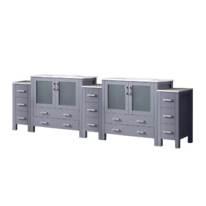 Volez 108W x 18.25D Dark Grey Double Bath Vanity with Side Cabinets, and White Ceramic Top