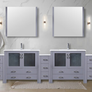 Volez 108W x 18.25D Dark Grey Double Bath Vanity with Side Cabinets, and White Ceramic Top