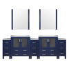 Volez 108W x 18.25D Navy Blue Double Bath Vanity with Side Cabinets, White Ceramic Top, and 34Mirrors