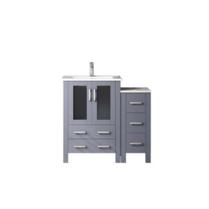 Volez 36W x 18.25D Dark Grey Single Bath Vanity with Side Cabinet, White Ceramic Top, and Faucet Set