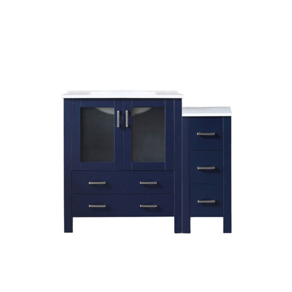 Volez 42W x 18.25D Navy Blue Single Bath Vanity with Side Cabinet, and White Ceramic Top