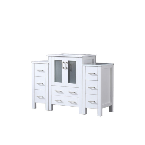 Volez 48W x 18.25D White Single Bath Vanity with Side Cabinets, and White Ceramic Top