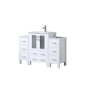 Volez 48W x 18.25D White Single Bath Vanity with Side Cabinets, White Ceramic Top, and Faucet Set