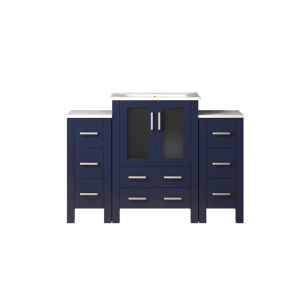 Volez 48W x 18.25D Navy Blue Single Bath Vanity with Side Cabinets, and White Ceramic Top