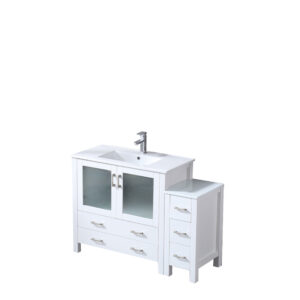 Volez 48W x 18.25D White Single Bath Vanity with Side Cabinet, White Ceramic Top, and Faucet Set