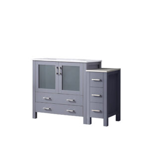 Volez 48W x 18.25D Dark Grey Single Bath Vanity with Side Cabinet, and White Ceramic Top