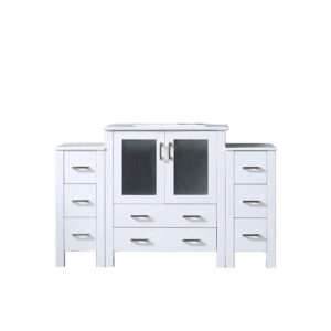 Volez 54W x 18.25D White Single Bath Vanity with Side Cabinets, and White Ceramic Top