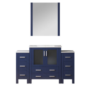 Volez 54W x 18.25D Navy Blue Single Bath Vanity with Side Cabinets, and White Ceramic Top