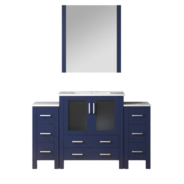 Volez 54W x 18.25D Navy Blue Single Bath Vanity with Side Cabinets, and White Ceramic Top