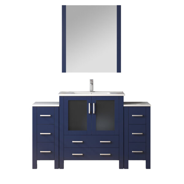 Volez 54W x 18.25D Navy Blue Single Bath Vanity with Side Cabinets, White Ceramic Top, and Faucet Set