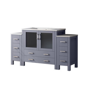 Volez 60W x 18.25D Dark Grey Double Bath Vanity with Side Cabinets, and White Ceramic Top