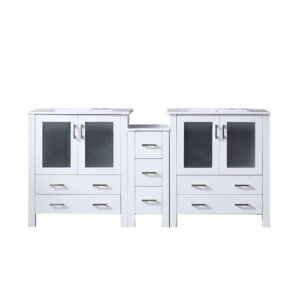 Volez 72W x 18.25D White Double Bath Vanity with Side Cabinet, and White Ceramic Top