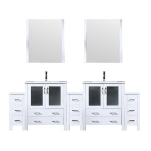 Volez 96W x 18.25D White Double Bath Vanity with Side Cabinets, White Ceramic Top, 28Mirrors, and Faucet Set