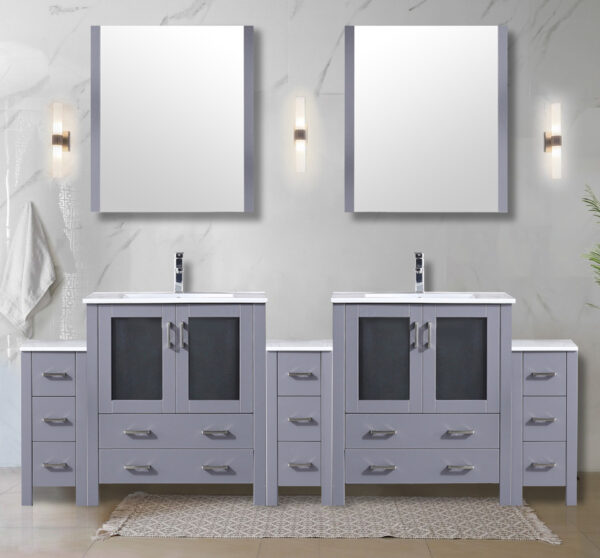 Volez 96W x 18.25D Dark Grey Double Bath Vanity with Side Cabinets, and White Ceramic Top