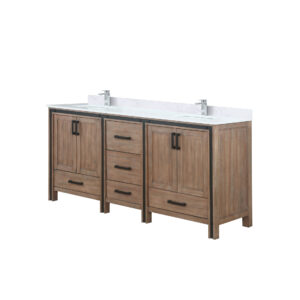 Ziva 72W x 22D Rustic Barnwood Double Bath Vanity, White Quartz Top and Faucet Set